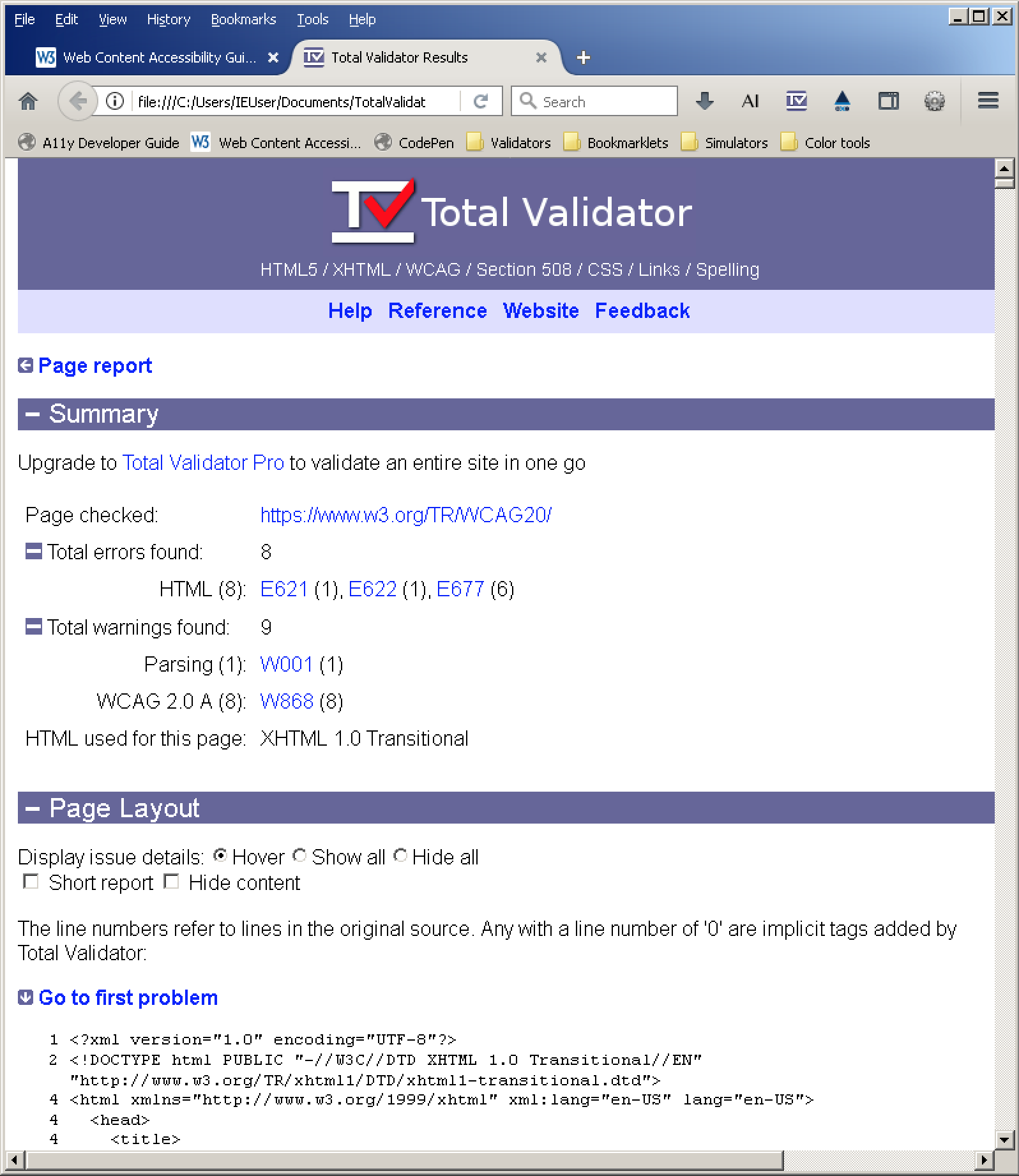 Total Validator results